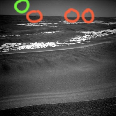 Mars Panorama, at one mile from Victoria... (3) - Sol 794
Cerchiatura Verde: photoartifacts?

Cerchiature Arancio: dune di altezza (molto probabilmente) superiore ai 2 mt
Parole chiave: Mars Panorama