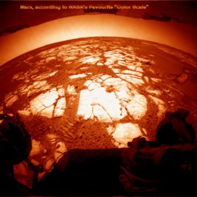 Mars today, using the "filters" of the '70s... - Sol 885
Una visione di Marte attuale (area Beagle Crater: ed il frame scelto � relativo al Sol 885 di Opportunity), ma con i "filtri/colore" tanto cari alla NASA nei giorni delle Missioni Viking Lander 1 e 2: un Marte "arancione intenso" con un cielo che risentiva pesantemente del colorito adottato per dipingere il suolo. Un lavoro di tanta pazienza da parte dei nostri Tecnici, per dimostrarVi come sia facile "trasformare" Marte a seconda dei nostri desiderata.
Parole chiave: Highly Controversial Frame