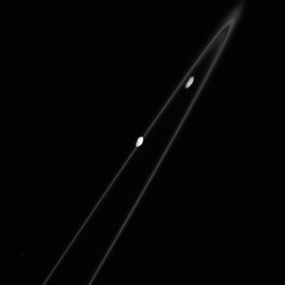 Pandora and...?
Original caption:"N00042203.jpg was taken on October 29, 2005 and received on Earth October 30, 2005. The camera was pointing toward PANDORA at approximately 459.147 Km away, and the image was taken using the CL1 and UV3 filters. This image has not been validated or calibrated".
Parole chiave: Saturn's Moons - Pandora