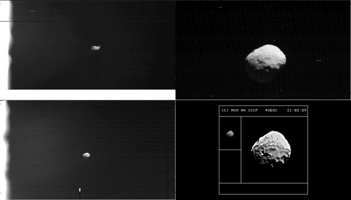 Phobos, from Phobos-2 (2)
Noi non sappiamo, come d'altronde non lo sa nessuno (al di là delle dichiarazioni ufficiali - e di circostanza - rese dal Project Team Phobos-2), che cosa accadde nello Spazio di Marte e perchè la Sonda Sovietica malfunzionò: ad ogni modo, molti dei frames che Vi proponiamo sono belli, ma estremamente ambigui. L'attività di super-processing che è stato necessario effettuare (come ci ricorda Don P. Mitchell) al fine di rendere i raw-data "guardabili", si sa, da un lato e da un punto di vista, "aggiunge e chiarifica", ma da altri lati e punti di vista, "toglie  e confonde".

Noi non siamo in grado di dire come mai svariati Ufologi (anche di fama internazionale) abbiano scambiato dei banalissimi "bad pixels" con le possibili fattezze di una Nave Spaziale Aliena, ma una cosa è certa: le immagini che vedrete, sebbene molto suggestive, non sono in grado di risolvere il problema e non permettono - comunque - di apporre la parola 'fine' agli "Strani Giorni" dell'Astronave Phobos-2.

Ora guardate e giudicate Voi stessi...


Parole chiave: Mars Moons - Phobos