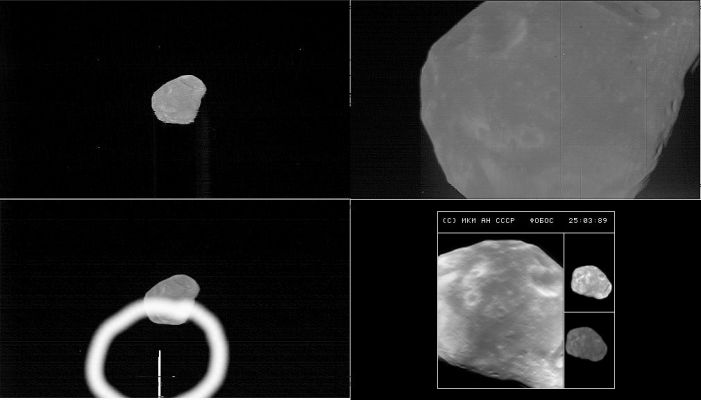 Phobos, from Phobos-2 (9)
Ed ecco il "Frame della Discordia": che cosa sia apparso di così anomalo agli occhi di tanti (e per nulla ingenui) Ufologi in questa immagine, noi - onestamente - non riusciamo a capirlo.
Certo è che tutti sbagliamo. L'importante è rendersene conto e quindi, se possibile, fare ammenda e ricominciare a cercare.

Se ci mettessimo a contare tutte le sviste che abbiamo preso noi...Hai voglia!
Parole chiave: Mars Moons - Phobos - Controversial
