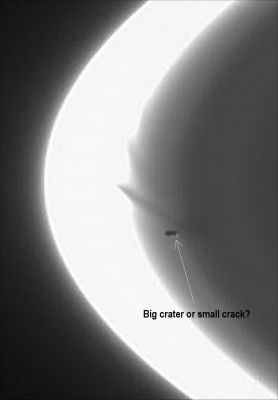 Prometheus: the "Ring-Shaper"...
Caption NASA originale:"Prometheus zooms across the Cassini spacecraft's field of view, attended by faint streamers and deep gores in Saturn's F-Ring. This frame (taken from a movie sequence of five images) shows the F-Ring shepherd moon shaping the Ring's inner edge. 
Note (watching the movie) that the faint ringlet coincident with the orbit of Prometheus (only 102 Km or approx. 63 miles across) decreases sharply in brightness behind the moon in its path. The normally twisted-looking F-Ring core is overexposed in the images, causing its appearance to be more uniform than it usually is. 

This image was taken in visible light with the Cassini spacecraft narrow-angle camera on Aug. 11, 2006, at a distance of approx. 2,2 MKM (about 1,4 MMs) from Saturn and at a Sun-Saturn-spacecraft, or phase, angle of 162°. Image scale is roughly 13 Km (about 8 miles) per pixel".
Parole chiave: Saturn's Moons - Prometheus
