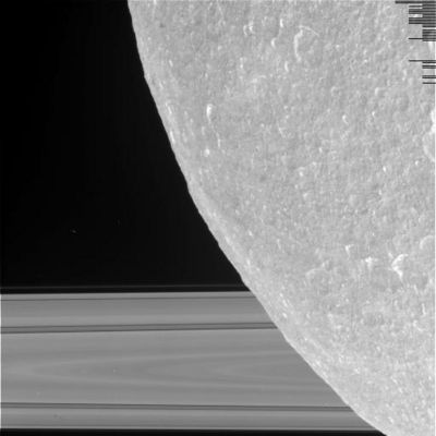 The limb of Rhea and the Rings
N00043364.jpg was taken on November 26, 2005 and received on Earth November 27, 2005. The camera was pointing toward Rhea that, at the time, was approximately 73.117 Km away.
The image was taken using the CL1 and UV3 filters.
Parole chiave: Saturn's Moons - Rhea and the Rings