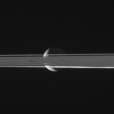 Rhea and the Rings
Caption originale:"N00063370.jpg was taken on July 01, 2006 and received on Earth July 01, 2006. The camera was pointing toward Rhea that, at the time, was approximately 1.170.687 Km away.
The image was taken using the RED and CL2 filters".
Parole chiave: Saturn's Moons - Rhea