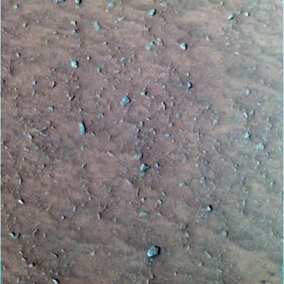Laguna Hollow: a "breathing" depression? - Sol 46
Caption NASA originale:"This image shows the patch of soil at the bottom of the shallow depression dubbed Laguna Hollow where the MER Spirit will soon begin trenching. Scientists are intrigued by the clustering of small pebbles and the crack-like fine lines, which indicate a coherent surface that expands and contracts. A number of processes can cause materials to expand and contract, including cycles of heating and cooling; freezing and thawing and...rising and falling of salty liquids within a substance. This false-color image was created using the blue, green and infrared filters of the Rover's PanCam. Scientists chose this particular combination of filters to enhance the heterogeneity of the Martian soil".
Parole chiave: Mars: unusual surface features (hollows)