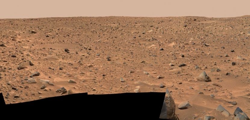 Legacy Panorama - Soles 59 to 61 (Approximate True Colors; credits: NASA/JPL-Caltech)
Caption NASA originale:"This is view captured by the panoramic camera on NASA's Mars Exploration Rover Spirit nearly a year ago is called Spirit's "Legacy" panorama. It combines many frames acquired during Spirit's 59th through 61st martian days, or sols (March 3 to 5, 2004) from a position about halfway between the landing site and the rim of "Bonneville Crater." The location is within the transition from the relatively smooth plains to the more rocky and rugged blanket of material ejected from Bonneville by the force of the impact that dug the crater".
Parole chiave: Mars Panorama