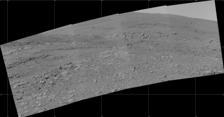 Eastward from the "West Spur" of the "Columbia Hills"
Planetary scientists got excited when they saw this imagery coming in from NASA's Mars Exploration Rover Spirit because they could see hints of rock strata and other interesting geologic features ahead. In the middle of this image, from upper left to the lower right, lies a trough that resembles a small ravine. To the right of that and a little way up the hill, beyond a rock-strewn surface, sits a small rounded ridge. Fine horizontal streaks, just perceptible in this image, suggest possible layering in the bedrock. Above that are rock features that appear to drape across the slopes. Scientists are discussing whether to take the rover closer or select other interesting targets for further study. 
Parole chiave: Mars' Panoramas