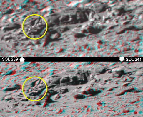 The "Martian Rocks" KEEP CHANGING!!! (1) - Sol 239 - 241
Un nuovo, grandissimo lavoro di cesello del Dr Alessio Feltri ci permette di mettere una pietra (tombale...ahinoi!) sulla querelle relativa alle costanti e sempre più sfacciate manipolazioni NASA sui frames Spirit (in questo specifico frangente, ma le "taroccature" di Opportunity non sono da meno!).

Delle due l'una: o le Pietre di Marte sono "vive" (nel senso Universale del termine) e si muovono, talora - spesso - riconfigurandosi nel loro aspetto esteriore o la NASA manipola (con una nonchalance degna di uno scafato video-criminale) i frames in maniera spaventosa, oscurando e piallando le "zone scabrose" (scabrose solo per la Scienza Consolidata ed i suoi Dogmi ovviamente) e trattando Ricercatori e Pubblico da perfetti imbecilli.

Saremo sinceri: nella combinazione fra i due summenzionati scenari ci pare che si adagi, quieta, meravigliosa e assolutamente sorprendente, la Verità.
Parole chiave: Mars rocks, sand and debris - 3D - Highly Controversial Image