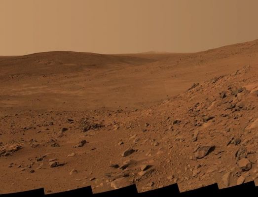 "Larry's Lookout" - Sol 410 (Natural Colors; credits: NASA/JPL-Caltech)
Caption NASA originale:"This is the Spirit PanCam's 'Lookout' panorama, acquired on the Rover's 410th to 413th Soles (such as from Feb. 27 to Mar. 2, 2005). The view is from a position known informally as Larry's Lookout along the drive up to Husband Hill. The summit of Husband Hill is the far peak near the center of this panorama and is about 200 meters (approx. 656 feet) away from the rover and about 45 meters (approx. 148 feet) higher in elevation. 
The bright rocky outcrop near the center of the panorama is part of the Cumberland Ridge, and beyond that and to the left is the Tennessee Valley". 
Parole chiave: Mars Panorama