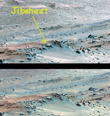 Lies on lies: the "Miracle of Jibsheet", the "mutant outcrop" (1) - Sol 477
Un bellissimo lavoro del Dr Feltri su una formazione rocciosa a lungo esplorata e studiata dal Rover Spirit mentre si arrampicava su Husband Hill. 
Siamo infatti nelle prossimità dell'outcrop conosciuto come "Jibsheet": un outcrop "mutante", come potrete notare anche Voi osservando i diversi frames che Vi proponiamo. Un outcrop "mutante" e dunque, almeno in teoria, un outcrop unico ed eccezionale...

O forse no.

Forse, nelle costanti "mutazioni" di queste rocce non c'è nulla di davvero interessante meritare un'investigazione: la NASA, infatti, oltre alle solite annotazioni vaghe ed inutili, si è ben guardata dallo spendere parole su questo nuovo "miracolo": il Miracolo di Jibsheet, la "Roccia Mutante", appunto...
Parole chiave: Highly controversial frame