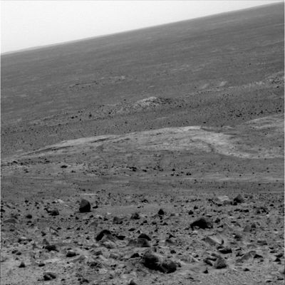 Same horizon, different horizon (1) - Sol 515
La rubrica per questa immagine e la prossima, dice tutto: è lo stesso scorcio, ripreso alla stessa ora, ma usando due filtri/colore diversi. Il risultato, ormai ovvio, è che il paesaggio CAMBIA redicalmente.

La domanda, connessa all'ormai annosa problematica dei colori di Marte e della verosimiglianza delle fotografie, è: quale dei due frames (ergo dei due paesaggi) è il 'più realistico'?

Dati del frame: ripresa ottenuta con la Left Pan-Cam alle ore 12:29:50 MLT usando il filtro/colore n. 2.
Parole chiave: Mars Panorama