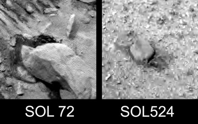An interesting comparison
Un'interessante annotazione del Dr Alessio Feltri che ribadisce, tramite questo eloquente confronto, la "strategia dell'immagine" sempre più spesso posta in essere dalla NASA:"...più o meno da Sol 350-400 le foto di Spirit (e di Opportunity) sono state diffuse con una risoluzione effettiva diminuita di circa l'80% rispetto a prima. Analogamente gli istogrammi di canale sono stati "schiacciati" per ridurre le informazioni a disposizione.
Il risultato è visibile ad occhio nudo anche per un non esperto, come puoi vedere da queste 2 foto che ho preso a caso per dimostrazione, senza alcun intervento mio di "pulizia" (le ho solo raddoppiate di dimensioni per rendere esplicita la differenza)...".
Ad onor del vero, di tanto in tanto - sebbene assai raramente - i nostri Amici Rover (e la NASA...) producono ancora qualche frames "bello" da vedere, ma si tratta, come per i frames a colori (veri e quasi-veri), di una sporadica eccezione. Noi non vorremmo credere a complotti e Cover-up ma...Allora perchè tutto questo?
Parole chiave: Controversial Image