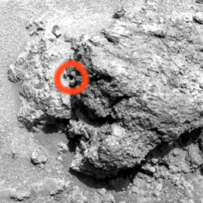 Interesting rock (2) - Sol 572
Forse si tratta di una cerchiatura inutile, ma qualche Lettore distratto lo troviamo sempre... Ecco quindi, ora bene evidenziata, una sostanziale Singolarità: c'è un bel buco (un ennesimo "foro"), dai contorni definiti, sulla parte della roccia alla Vostra Sx. 

La NASA, questo tipo di Anomalie, non le commenta mai, ma se Voi avete qualcosa da dire...Allora scriveteci!
Parole chiave: Mars rocks, sand and debris - Controversial image