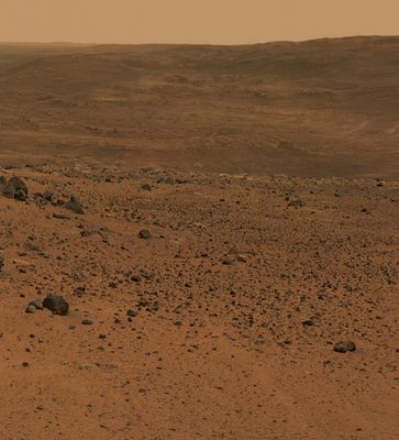 Panorama from the Summit (3) - Sol 585
In this time of year when Mars is most likely to be covered by global dust storms, NASA's Spirit Rover has been experiencing relative calm. 
In fact, the martian winds have been quite beneficial, clearing dust from the Rover's solar panels and increasing the solar energy available for driving to new places and conducting scientific experiments. 
Another thing the martian wind has done is send hundreds of Dust Devils spinning across the surface of the Planet. 
From Spirit's high perch approximately 90 mt (about 295 feet) above the surrounding plains, as shown in many images taken from the Summit of Husband Hill, many DD's have been clearly visible in the plains of Gusev Crater. 
Planetary Scientist Ron Greeley of Arizona State University, describes the whirling vortices of wind and dust as "vacuum cleaners" that were first seen in images from the Viking Orbiter in 1985, though their existence was predicted as early as 1964.
Parole chiave: Mars Panorama