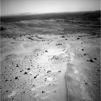 Panorama (2) - Sol 605
Questa immagine, al pari della precedente, costituisce il prosieguo del giro a 360° degli "occhi" della NavCam di Spirit. Non pensiamo che sia trascorso molto tempo fra questa inquadratura e la prima (quando si sono iniziate a vedere le splendide dune dalle diverse sfumature di colore e delle quali abbiamo già parlato in precedenza), eppure la qualità in sè delle immagini è, a nostro parere, decisamente "scaduta".

La causa? Probabilmente il cambio di filtro/colore.
Probabilmente...
Parole chiave: Mars Panorama