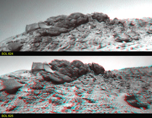 Find the difference! - Sol 624-625
(...) Ho accostato un frame 3D (autentico) di Sol 624 ed un frame 3D (taroccato) di Sol 625, relativi alla formazione "con spuntone".
Come pensavo, lo spuntone è l'interpretazione "laminare" che il computer ha dato della piccola unità biologica sopra il masso in alto nell'immagine. Il Sistema usato, analogo a quello impiegato nei jet da combattimento a bassa quota, "ricostruisce" perfettamente il terreno da taroccare, ma in quei casi in cui l'oggetto non è chiaramente riconoscibile allora (il Sistema) ci mette del suo e quindi finisce per creare situazioni ancora più paradossali di quelle reali.
Per i possessori di occhialini 3D sarà un vero spasso vedere il Vero Marte (in alto) paragonato con il Marte per il Popolo della foto virtuale in basso.
Questo accostamento si presta per passare un po' di tempo a giocare a "Trova la differenza". E poi, oltre allo spuntone incriminato, consiglierei di guardare nella foto di Sol 624 i due gusci ricoperti di "pistilli" radiali in basso a destra, diventati due innocue pietre in Sol625. Oppure il disco raggiato trasparente in basso a sinistra, completamente sparito in Sol625. Oppure il terreno "a ciambelle" in basso al centro, diventato nella foto in basso un'anonima pietraia.
 
Io mi sarò anche laureato a Genova e non a Berkeley, ma sono ugualmente in grado di distinguere un gatto da un ciclomotore...
Paolo, credo che sarebbe proprio simpatico far pervenire ai tecnici responsabili le ricostruzioni virtuali delle loro buste-paga. Pensi che protesterebbero?

Parole chiave: Mars rocks, sand and debris - Hillary Outcrop