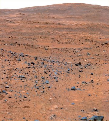 Seminole Panorama in false colors (1) - Sol 672-673
Original caption:"This view from Spirit's PanCam is assembled from frames acquired on Martian days 672 and 673 (Nov. 23 and 24, 2005) from the Rover's position near an outcrop called Seminole. The view is a Southward-looking portion of a larger panorama still being completed. This is a false-color version to emphasize geological differences. It is a composite of images shot through three different filters, admitting light of wavelengths 750-, 530- and 430 nanometers".
Parole chiave: Mars Panorama - Gusev Crater