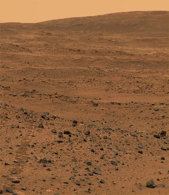 Seminole Panorama in approx. true colors (1) - Sol 672-673
Original caption:"This view from Spirit's PanCam is assembled from frames acquired on Soles 672 and 673 (Nov. 23 and 24, 2005) from the Rover's position near an outcrop called Seminole. 
The view is a Southward-looking portion of a larger panorama still being completed. This approximately true-color view is a composite of images shot through three different filters, admitting light of wavelengths 750-, 530- and 430 nanometers".
Parole chiave: Mars Panorama - Gusev Crater