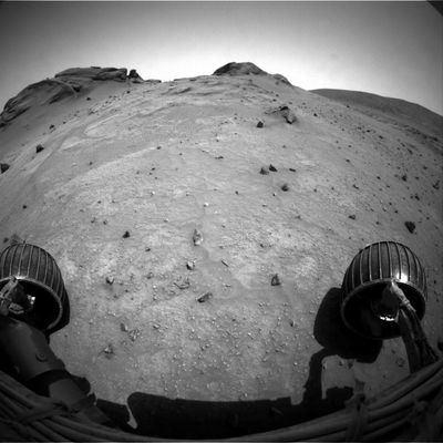 Front-View (2) - Sol 694
Original caption:"Right Front Haz-Cam Non-linearized Full frame EDR acquired on Sol 694 of Spirit's mission to Gusev Crater at app.x 13:00:49 MLT".
Parole chiave: Martian Boulders and Outcrops