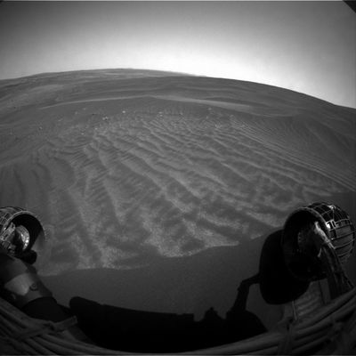 El Dorado (1) - Sol 706
Original caption:"Sol 706: this was the week's only normal, single-Sol plan, which allowed engineers and scientists to plan a drive into El Dorado and to respond on the next Sol with a plan to attack the science objectives there. The Team expected to use the subsequent 3-Sol plan to trench in El Dorado and the 3-Sol plan after that to examine the trench. 
In order to prepare for the trench, the Team planned a scuff at the end of the drive. 
The scuff was to be just a 1/3rd of a wheel turn to push up some of the sandy material. That would give engineers some data on the consistency of the material so the team would know how long to trench".
Parole chiave: El Dorado Area