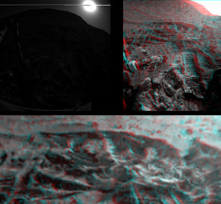 What is that? (3) - Sol 723
Ringraziamo ancora l'Amico Alessio Feltri per l'aiuto visivo che ci ha dato per la soluzione dello pseudo-enigma dei "puntini luminosi" nell'oscurità: si tratta, come vedete, degli ultimi raggi di Sole che illuminano il RA.

Cogliamo l'occasione per precisare che a questa conclusione era arrivato - prima di tutti - anche il nostro Amico "Roby", che salutiamo caramente.
Parole chiave: Darkness on Mars - pseudo-misteries