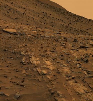 Home Plate: almost true colors and HR (1) - Sol 748 to 751
NASA's MER Spirit acquired this high-resolution view of intricately layered exposures of rock while parked on the North-western edge of the bright, semi-circular feature known as "Home Plate". The Rover was perched at a 27-degree upward tilt while creating the panorama, resulting in the "U" shape of the mosaic. In reality, the features along the 1-meter to 2-meter (1-foot to 6.5-foot) vertical exposure of the rim of Home Plate in this vicinity are relatively level. Rocks near the Rover in this view, known as the "Gibson" panorama, include Barnhill, Rogan and Mackey.
Parole chiave: Mars Panorama - Home Plate Area