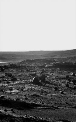 When the Sun goes down... (1) - Sol 813
A spectacular field of Martian sand ripples separates NASA's KMER Spirit from the slopes of Husband Hill. It has been 200 Soles, since Spirit started a descent from the top of the peak to its current position on Low Ridge. Looking back to the North, on Sol 813 (such as April 17, 2006), Spirit acquired this blue-filter (436-nanometer) view with the right Pancam while the Sun was low in the sky late in the afternoon. 
Because of the low-angle lighting (sunlight is coming from the left), images like this provide superb views of subtle textures in the topography both near and far. 
Husband Hill, where the Rover was perched late last Summer, rises prominently just left of center in this view (frames 3, 4, 5 and 6). 
A 150-meter wide (500 foot) field of curving sand ripples named "El Dorado" (frames 4, 5 and 6) lies at the base of Husband Hill.
Parole chiave: Mars Panorama - Husband Hill and El Dorado at Sunset