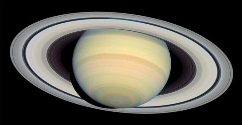 Saturn from Hubble Space Telescope
Caption NASA originale:"...The subtle pastel colors of ammonia-methane clouds trace a variety of atmospheric dynamics. Saturn displays its familiar banded structure, with haze and clouds at various altitudes. Like Jupiter, all bands are parallel to Saturn's equator. The magnificent rings, at nearly their maximum tilt toward Earth, show subtle hues which indicate the trace chemical differences in their icy composition..."
Parole chiave: Saturn