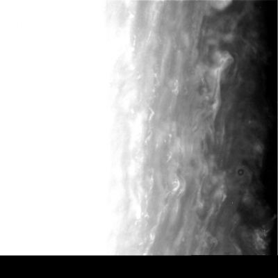The "Sea of Clouds" near Saturn's Terminator
Caption originale:"N00054985.jpg was taken on March 13, 2006 and received on Earth March 15, 2006. The camera was pointing toward Saturn that, at the time, was approximately 2.562.202 Km away, and the image was taken using the RED and CL2 filters. This image has not been validated or calibrated".
Parole chiave: Saturn - Atmosphere - upper layers