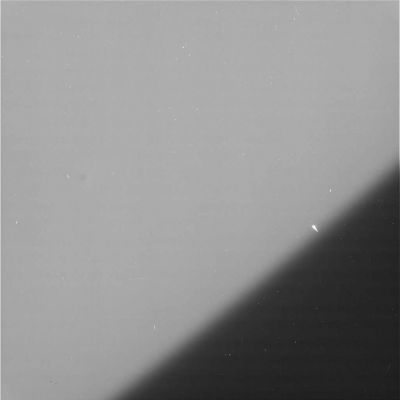 What is rising? (1)
Caption NASA originale:"N00055390.jpg was taken on March 20, 2006 and received on Earth March 20, 2006. The camera was pointing toward Saturn that, at the time, was approximately 602.342 Km away.
This image was taken using the UV1 and CL2 filters and it has not been validated or calibrated".
Parole chiave: Saturn and Rhea