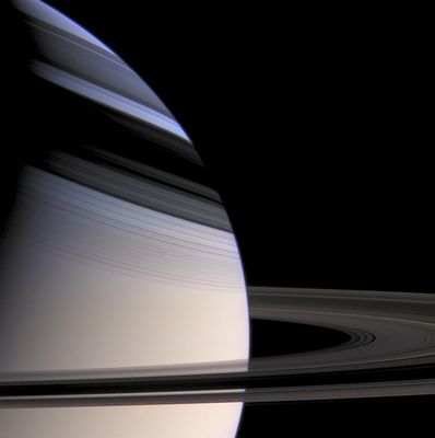 The Light Colors of Saturn
Few sights in the Solar System are more strikingly beautiful than softly hued Saturn embraced by the shadows of its stately Rings. The gas Planet's subtle Northward gradation from gold to azure is a striking visual effect that scientists don't fully understand. 
Current thinking says that it may be related to seasonal influences, tied to the cold temperatures in the Northern (winter) Hemisphere. Despite Cassini's revelations, Saturn remains a world of mystery. Currently, the Rings' shadows shield the mid-northern latitudes from the harshest of the Sun's rays. As Saturn travels around the Sun in its 29-year orbit, the shadows will narrow and head southward, eventually blanketing the opposite hemisphere.
Images taken with blue, green and red spectral filters were used to create this color view, which approximates the scene as it would appear to the human eye. The view was brightened to enhance detail visible in the rings and within their shadows.
Parole chiave: Saturn - Rings and Atmosphere - upper layers