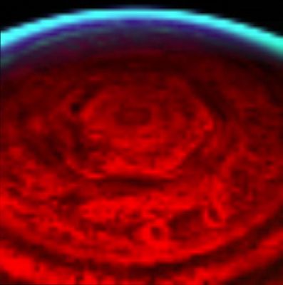 Night view of the "Hexagon"
This nighttime view of Saturn's north pole by the visual and infrared mapping spectrometer onboard NASA's Cassini orbiter clearly shows a bizarre six-sided hexagon feature encircling the entire north pole. This is one of the first clear images taken of the north polar region ever acquired from a unique polar perspective. 

In this image, the red color indicates the amount of 5-micron wavelength radiation, or heat, generated in the warm interior of Saturn that escapes the planet. Clouds near 3-bar (about 100 kilometers or 62 miles deeper than seen in visible wavelengths) block the light, revealing them in silhouette against the background thermal glow of Saturn. The bluish color shows sunlight striking the far limb (edge) of the planet, showing that the entire north pole is under the nighttime conditions characteristic of polar winter, as on Earth. 

This image is the first to capture the entire feature and north polar region in one shot, and is also the first polar view using Saturn's thermal glow at 5 microns (seven times the wavelength visible to the human eye) as the light source. This allows the pole to be revealed during the persistent nighttime conditions under way during winter. The hexagon feature was originally discovered by NASA's Voyager spacecraft in 1980, but those historic images and subsequent ground-based telescope images suffered from poor viewing perspectives, which placed the feature and the north pole at the extreme northern limb (edge) in those images. 

In the new infrared images, the strong brightness of the hexagon feature indicates that it is primarily a clearing in the clouds, which extends deep into the atmosphere, at least some 75 kilometers (47 miles) underneath the typical upper hazes and clouds seen in the daytime imagery by Voyager. Thick clouds border both sides of the narrow feature, as indicated by the adjacent dark lanes paralleling the bright hexagon. This and other images acquired over a 12-day period between Oct. 30 and Nov. 11, 2006, show that the feature is nearly stationary, and likely is an unusually strong pole-encircling planetary wave that extends deep into the atmosphere. 

This image was acquired with the Cassini visual and infrared mapping spectrometer on Oct. 30, 2006, from an average distance of 1.3 million kilometers (807,782 miles).

Nota Lunexit: ed ora, quanto ci scommettiamo che, entro (al massimo) 48 ore, il Prof. Hoagland e la Sua Scuola (e, probabilmente, tanti altri Guru della Scienza di Confine) inizieranno a parlare - con estrema saccenza - di "artificialità" dell'Esagono e (perchè no?) della probabile natura artificiale di tutto il Gigante Anellato?

Stay tuned!
Parole chiave: Saturn