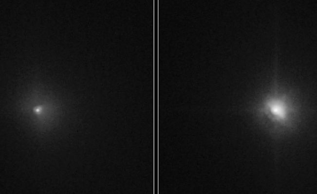 Deep-impact from HST
Caption NASA originale:"These 2 pictures of comet Tempel-1 were taken by NASA's HST. They show the comet before and after it ran over NASA's Deep Impact probe".
Parole chiave: Hubble Images - Comet Tempel-1