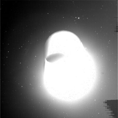 Tethys, mysterious but...overexposed!
Caption originale:"N00061934.jpg was taken on May 23, 2006 and received on Earth May 24, 2006. The camera was pointing toward Tethys that, at the time, was approximately 509.689 Km away.
The image was taken using the CL1 and CL2 filters".
Parole chiave: Saturn's Moons - Tethys