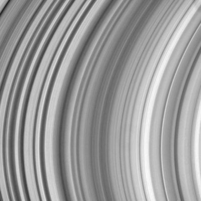 Close look at the "B-Ring"
Original caption:"This detailed view of Saturn's mid-B ring shows intriguing structure, the cause of which has yet to be explained by ring scientists. The image shows a radial location located between approx. 107.200 to 115.700 Km (about 66.600 to 71.900 miles) from Saturn. 
The image was taken with the Cassini spacecraft narrow-angle camera on Sept. 3, 2005, at a distance of approx. 1,1 MKM (roughly 700.000 miles) from Saturn using a filter sensitive to wavelengths of infrared light centered at 752 nnmts. The image scale is 6 Km (about 4 miles) per pixel".
Parole chiave: Saturn's Rings - The "B-Ring"