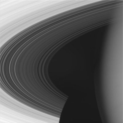 The C-Ring
Original caption:"The Cassini spacecraft looks close at Saturn to frame a view encompassing the entire C-Ring. In the dark region closer to the planet lies the much dimmer D-Ring. The bright B-Ring wraps around the left side of the scene, while Saturn's shadow darkens the Rings at bottom. For reference, Saturn’s Ring sequence from its surface outwards is "D", "C", "B", "A", "F", "G" then "E". 

The image was taken in visible light with the Cassini spacecraft wide-angle camera on Sept. 4, 2005, at a distance of approx. 627.000 Km (390.000 miles) from Saturn. The image scale is 34 Km (about 21 miles) per pixel".
Parole chiave: Saturn's Rings