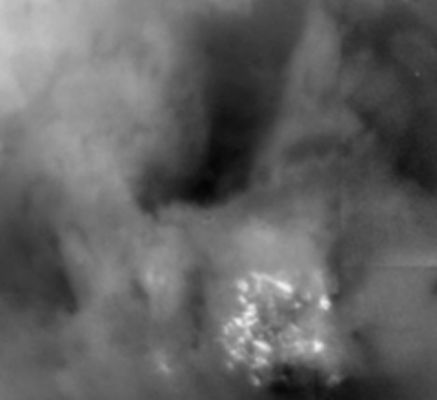 White Clouds
Caption NASA:"Shown here is a blowup of a region of Titan imaged on July 2, 2004. This image was taken at a distance of 339.000 Km (about 210.600 miles) and shows brightness variations on the surface of Titan and a bright field of clouds near the South Pole. The field of clouds is 450 Km (about 280 miles) across and is the about the size of Arizona. Features as small as 10 Km (a little more than 6 miles) can be discerned". 
Parole chiave: Saturn's Moons - Titan
