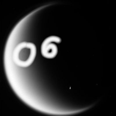 What's happening on Titan? (6)
Caption NASA:"N00055569.jpg was taken on March 20, 2006 and received on Earth March 20, 2006. The camera was pointing toward Titan that, at the time, was approximately 974.790 Km away.
The image was taken using the P120 and BL2 filters".
Parole chiave: Saturn's Moons - Titan - possible Anomaly