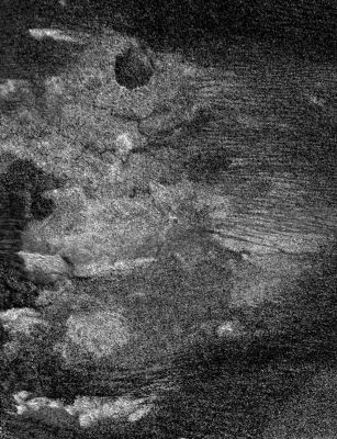 The Brightest Region of Titan: Shikoku Facula
Caption NASA originale:"This image of Saturn's moon Titan from the Synthetic Aperture Radar Instrument on the Cassini spacecraft shows Shikoku Facula, a Region that is bright in both radar and visible wavelengths. This radar image was taken on April 30, 2006. 
A circular feature with a radar-dark interior, probably an impact crater, is seen near the top of the image and is about 35 Km (about 22 miles) in diameter. 
Numerous linear dark features are seen running across the image, mostly on the right-hand side. These features were seen on other radar images and interpreted as dune fields. Bright, ridge-like features mainly on the lower half of the image may be topographically "High Regions" (qualcosa di simile alle HighLands della Scozia). Radar-dark, thin, sinuous features, which may be channels draining from the bright to the dark Regions, are seen below the circular feature".
Parole chiave: Saturn's Moons - Titan