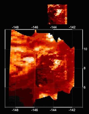 The Titanian Volcano (4)
Caption NASA originale:"This HR infrared image was (...) obtained by Cassini's VIMS and shows a bright, circular feature (8,5° Lat.; -143,5° Long.) with two elongated wings extending westwards".

Dunque: anche se i commenti NASA sono veramente 'minimalisti' (ai limiti del ridicolo), sembra ormai chiaro che su Titano esiste una 'fornace attiva' di un qualche tipo. Al di là delle riflessioni che già si potrebbero avviare sulla incompletezza della nostra Scienza e sulle conseguenti stupidaggini dette e scritte in passato a proposito di questo Pianeta, possiamo dire che siamo davanti, in ogni caso, ad un'evidenza incontestabile del fatto che Titano è un mondo 'geologicamente vivo e vegeto'. Vi sembra questa una notizia da poco? 

Adesso, a nostro parere, tutti noi (Ricercatori e Scienziati) abbiamo una buona base fattuale per fare autocritica ed iniziare a rivedere le nostre cognizioni in materia di Scienze Planetarie e Dinamiche Evolutive dei corpi celesti ma...avremo l'umiltà per farlo?!?
Parole chiave: Saturn's Moons - Titan - Controversial Image