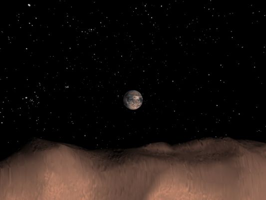 Earth from the asteroid "Toutatis"
On September 29, 2004, the Earth came within 1 million miles of the asteroid Toutatis - the closest predicted approach of our fair planet to a sizable asteroid or comet in this century. Coming within 1 million miles (or about 4 times the Earth-Moon distance), Earth would appear to be nearly the size of the full moon in the asteroid's sky, as suggested in this illustration. In Earth's sky, Toutatis appeared only as a faint object rapidly moving against a background of stars. Also known as Earth-Crossing Asteroid (ECA) 4179, Toutatis is in an eccentric 4 year orbit which moves it from the asteroid belt between Mars and Jupiter to just inside Earth's orbit. When the Earth passed near it in 1992 Toutatis was imaged by radar and seen to be 2 irregularly shaped lumps, perhaps joined by a narrow neck. This bizarre object is about 3 Km wide, 5,5 Km long and is tumbling through space. Studies of Toutatis and other ECA's help reveal connections between the Solar System's meteorites main-belt asteroids and comets.
Parole chiave: Artistic views of the Solar System - Earth & Toutatis