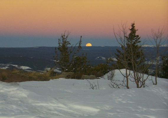 The "Belt of Venus"
Caption originale NASA da "Astronomy Picture of the Day" del 27 Gennaio 2005:"A nearly full Moon and planet Earth's shadow set together in this scene captured from snowy Mt. Jelm, home of the Wyoming Infrared Observatory. For early morning risers (and late to bed astronomers), shadow set in the western sky is a daily apparition whose subtle beauty is often overlooked in favor of the more colorful eastern horizon. Extending through the dense atmosphere, Earth's setting shadow is seen in this picture as a "dark blue band" along the distant horizon, bounded above by a pinkish glow or antitwilight arch. Also known as the "Belt of Venus", the arch's lovely color is due to backscattering of reddened light from the rising Sun. The setting Moon's light is also reddened by the long sight-line through the atmosphere and echoes the dawn sky's yellow-orange hues".
Allora: che ne dite della "Cintura di Venere"? Affascinante, vero?!?...
Parole chiave: Earth and Moon