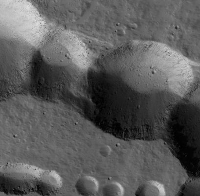 Ascraeus Mons' Pit Chain (EDM/HD - Absolute Natural Colors; credits for the additional process. and color.: Dr Paolo C. Fienga - Lunexit Team)
Caption NASA originale:"This Mars Global Surveyor (MGS) Mars Orbiter Camera (MOC) image shows Collapse Pits on the Northern Flank of the giant Tharsis Shield-Volcano, Ascraeus Mons. Details in Rock and Dust are seen when this image is examined at its full, 1,5 meters (5 ft) per pixel resolution. Large, dark Boulders occur on the Floors of some of the Pits, for example. This scene is located near 13,1° North Lat. and 103,1° West Long. The picture covers an area of about 3 Km (such as approx. 1,9 mi) wide". 
Parole chiave: Mars from orbit - Volcanic Features - Pit Chain