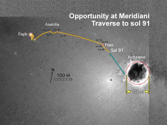 Opportunity's Traverse Map
Noi faremo ancora delle verifiche incrociate (di immagini, per fortuna, ne abbiamo tante), ma fatele anche Voi, per favore: non è per nulla un esercizio inutile, anzi: se la nostra valutazione è esatta, infatti, allora ne consegue che il posizionamento dei rottami indicato nella prima Mappa è errato! E se è errato, allora tutto ritorna in discussione...Come forse è giusto che sia.
Parole chiave: Mars Maps