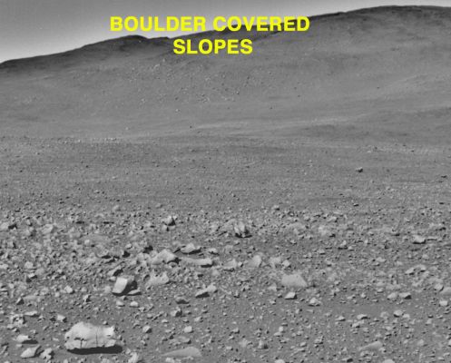 The Columbia Hills
La destinazione del Rover Spirit - dopo le peregrinazioni sulla pianura del landing e dopo la visita al Cratere Bonneville - agli "occhi" della PanCam.
Siamo nel Giugno 2004.
Parole chiave: Postcards from Mars