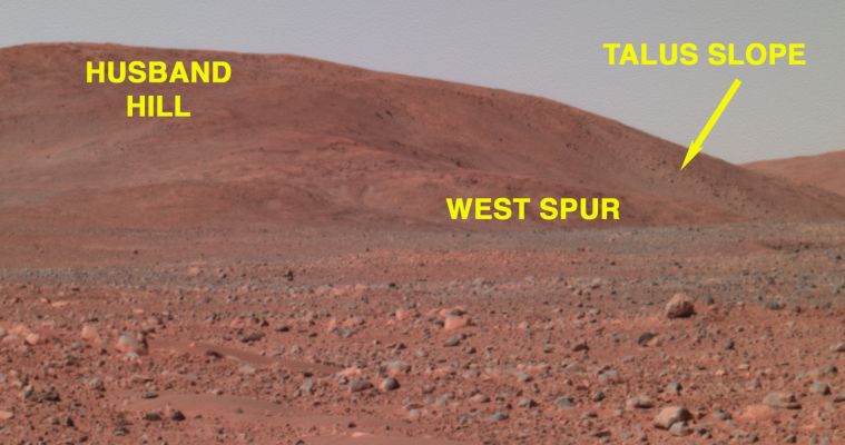 At the base of the Hills
Si tratta di una buona immagine in falsi (?) colori della base delle Columbia Hills, pochi Soles prima dell'inizio dell'ascesa verso alcuni layered crops (tra cui il "Martian Mound" di cui abbiamo già accennato al frame precedente). 
C'è un punto interrogativo sul dato (fornito dalla NASA) relativo alla "non veridicità" dei colori i quali, invece, a noi sembrano assolutamente realistici e plausibili. Ma si sa: in questi tempi e su alcuni temi (Marziani e non...), l'unico approccio percorribile, dato che non si riesce ad avere certezze, è quello "logico ed intuitivo". Noi lo sposiamo, tutte le volte in cui ci sembra una scelta onesta (oltre che possibile) ed anche quando esso è l'unica via percorribile.
Voi che ne dite?
Parole chiave: Columbia Hills Panorama