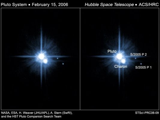 Hubble Space Telescope confirms NEW MOONS of Pluto!
Anxiously awaited follow-up observations with NASA's HST have confirmed the presence of two new moons around the distant planet Pluto. The moons were first discovered by Hubble in May 2005, but the science team probed even deeper into the Pluto System last week to look for additional satellites and to characterize the orbits of the moons.
Though the team had little doubt the moons are real, they were happy to see the moons show up very close to the locations predicted from the earlier Hubble observations. The initial discovery is being reported today in this week's edition of magazine "Nature".
Parole chiave: Hubble Images - Pluto