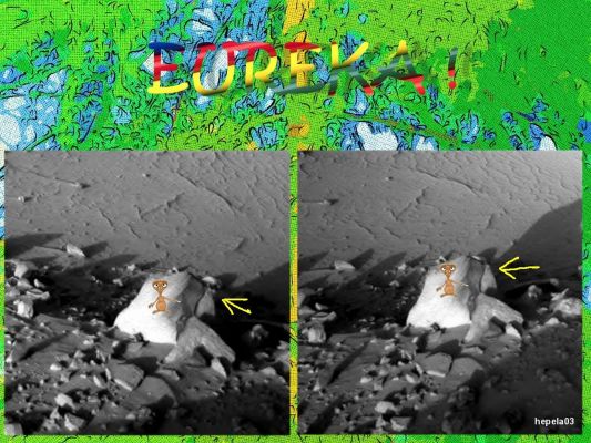 Wow: the "stones" are moving!!!
Non ci sono parole sufficienti per descrivere questa Anomalia di Superficie riportata alla nostra attenzione dall'Amico Roberto: le pietre di Marte (se "pietre" possono definirsi...) si muovono?!?

Nota: abbiamo notato e siamo consapevoli del leggero cambio di prospettiva della ripresa, ma lo 'shift' della piccola "pietra" dietro la "grande" pietra ci sembra eccessivo (proprio avutosi riguardo all'assoluta modestia di shift prospettico).
Parole chiave: Mars rocks, sand and debris - Controversial image