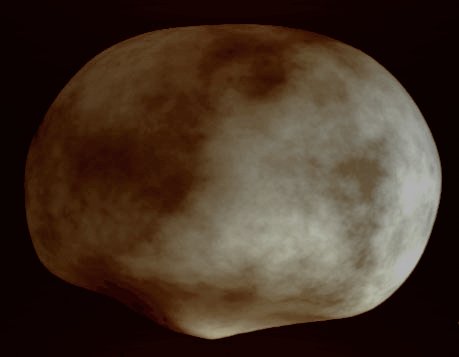 4-Vesta (computer generated imaging - credits: Ben Zellner - Georgia Southern University -, Peter Thomas - Cornell University - and NASA)
Un'immagine decisamente bella, precisa, distinta. Ma è un'immagine "vera"? NO! Questa immagine dell'Asteroide 4-Vesta è "computer generated", così come sono "computer generated" TUTTE LE IMMAGINI CHE RITRAGGONO - IN CHIAVE PROSPETTICA - DELLE SEZIONI ISOLATE DELLA SUPERFICIE DI MARTE E CHE SONO STATE OTTENUTE DALLA SONDA ESA "MARS EXPRESS".

La differenza? 
La differenza è nella "qualità" dell'immagine "computer generated": le immagini ESA sono - e lo ripeteremo sino alla nausea - alquanto dozzinali (Voi sapete che la pixellatura dei frames ESA ottenuti con questa tecnica è talmente grezza che, alla fine dell'opera, gli image-artifacts che li caratterizzano sono così tanti che, come è già accaduto tantissime volte, le sviste e le traveggole che essi ingenerano e suggeriscono sono davvero allucinanti); le immagini NASA, invece, sono di gran lunga più "smooth" (lisce, nel senso di prive di difettosità palesi ed artifacts) e, globalmente parlando, di fattura enormemente superiore.

Ma in ENTRAMBI I CASI SI TRATTA DI PSEUDO-IMMAGINI! Non lo dimenticate...

Caption NASA:"A 3-D computer model of the asteroid Vesta synthesized from Hubble topographic data. The crater's 8-mile high central peak can clearly be seen near the pole. The surface texture on the model is artificial, and is not representative of the true brightness variations on the asteroid. Elevation features have not been exaggerated". 
Parole chiave: Computer-generated Imaging