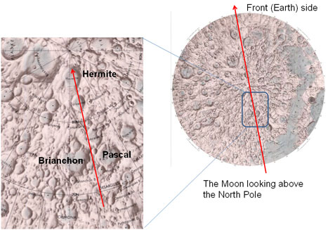 The View on Map: North Polar Region
The area around the North Pole shot by the first image taking (encircled by a blue line) and KAGUYA's orbit (red arrow) 

Parole chiave: Maps
